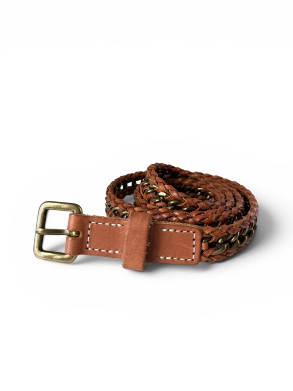 J.CREW Vintage Braided Chainlink Leather Belt
